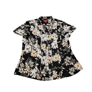 212 Collection Women's Black and Cream Floral Button Up Blouse